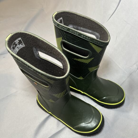 Bogs Boots Youth 1 (W 2.5) Rain boots Waterproof Geo Dark Green Lime Foot 7.75” - Picture 3 of 7